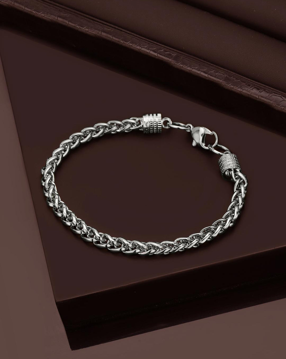 Men Silver Plated Wheat Link Chain Bracelet