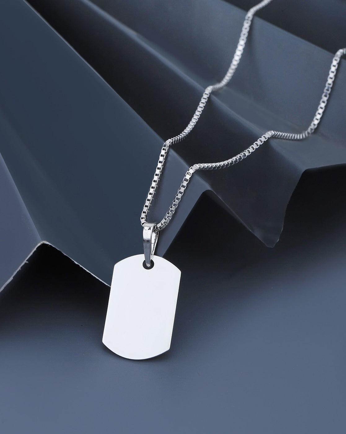 Men Rhodium Plated Dog Tag Pendant and Chain
