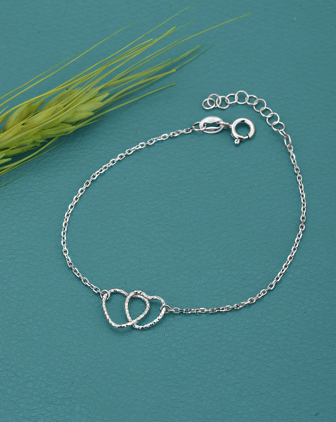 925 Sterling Silver Rhodium Plated Entangled Heart Charm Bracelet