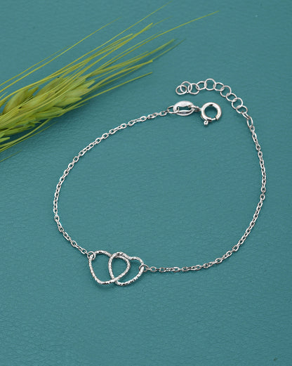 925 Sterling Silver Rhodium Plated Entangled Heart Charm Bracelet