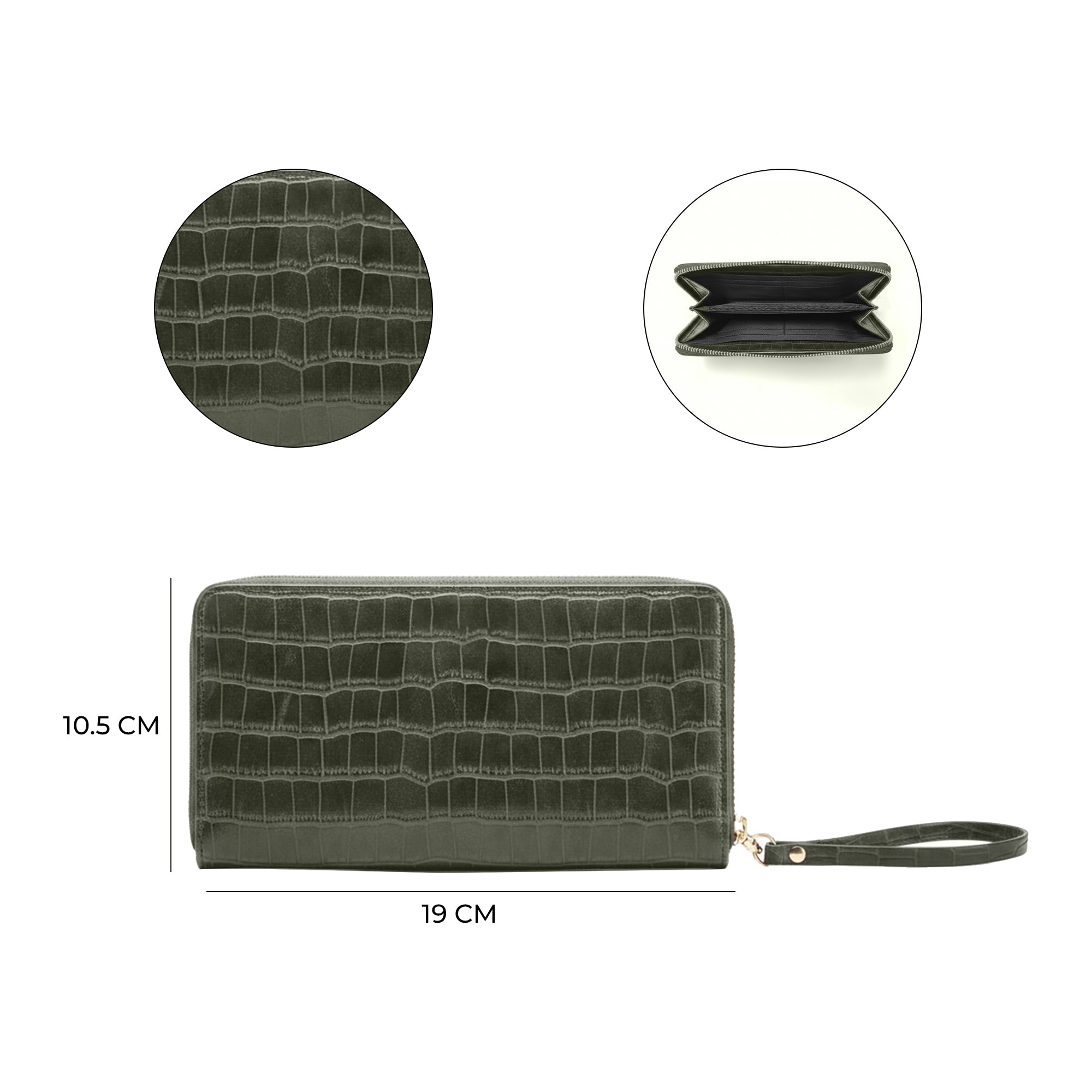 Carlton London Women Estelle Zip Around Textured Wallet with Gold Hardware