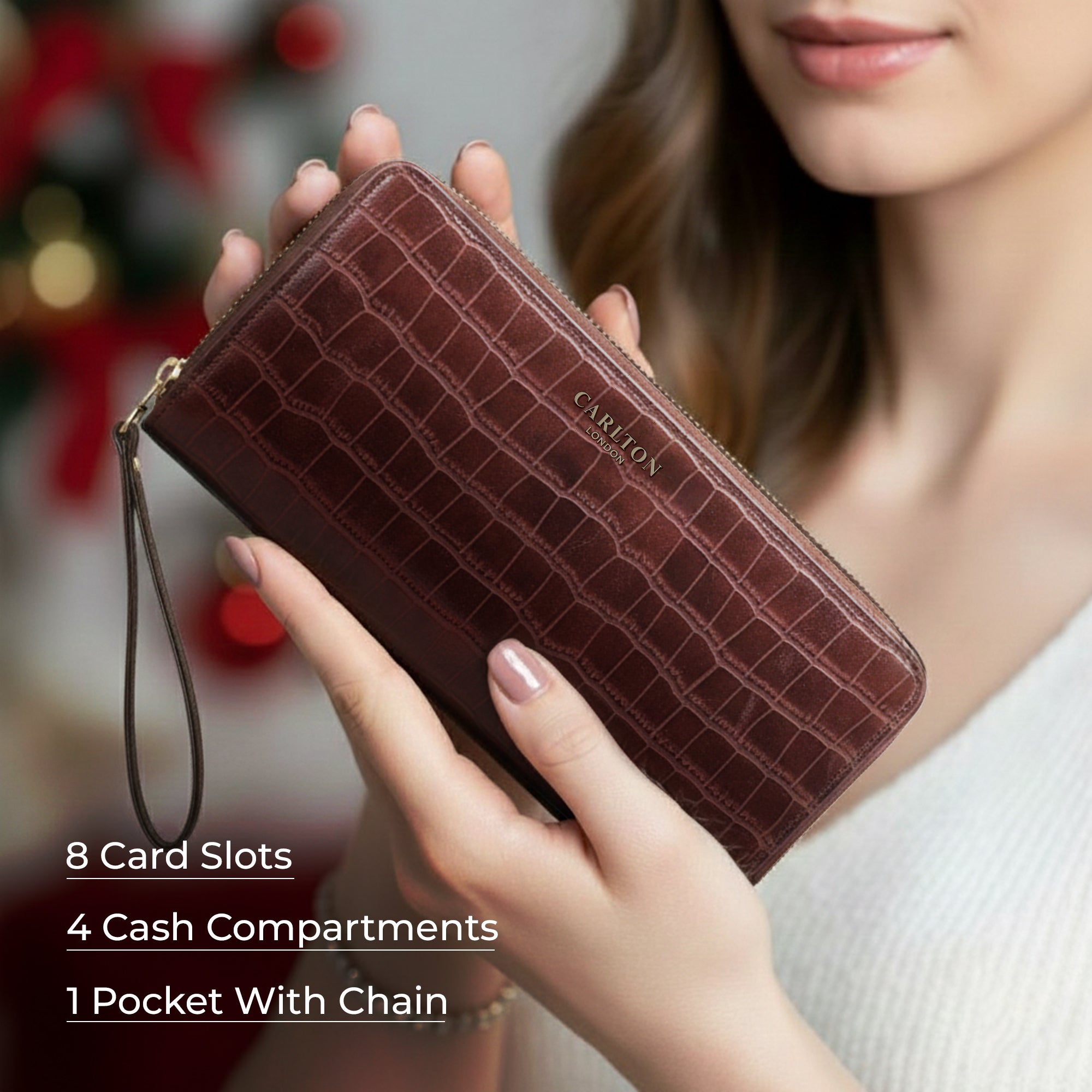 Carlton London Women Estelle Zip Around Textured Wallet with Gold Hardware