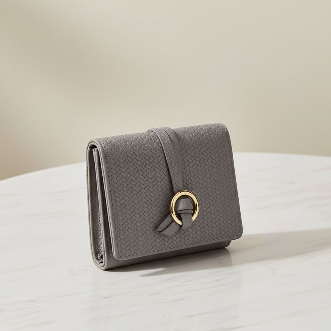 Carlton London Women Premium Woven Texture Compact Bifold Wallet with Knotted Metal Ring Accent