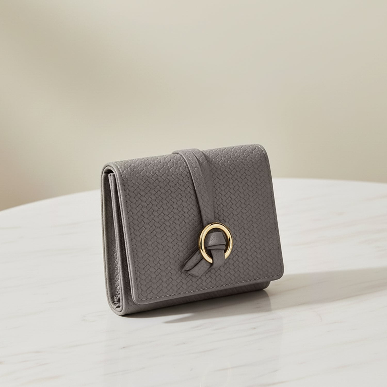 Carlton London Women Premium Woven Texture Compact Bifold Wallet with Knotted Metal Ring Accent