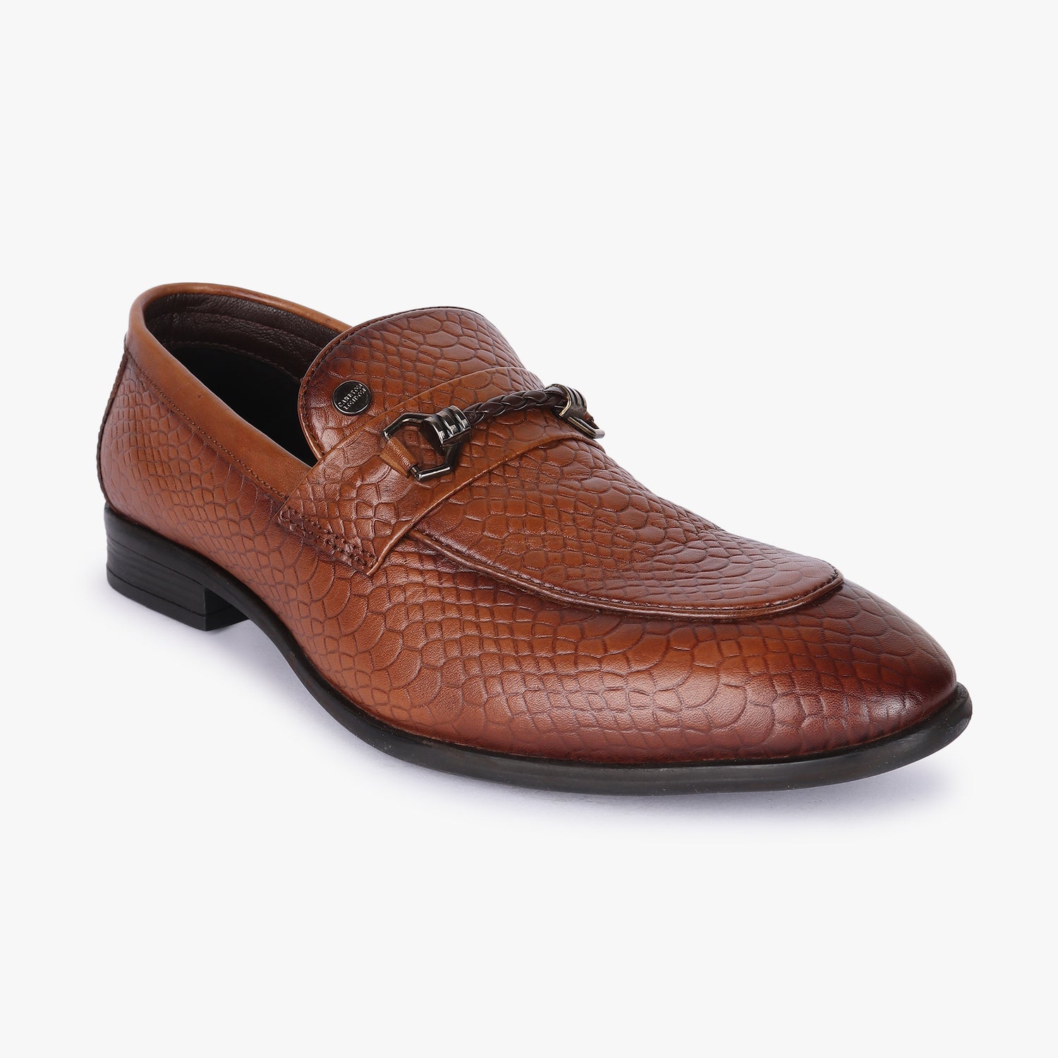 Men Tan Snakeskin Leather Loafers