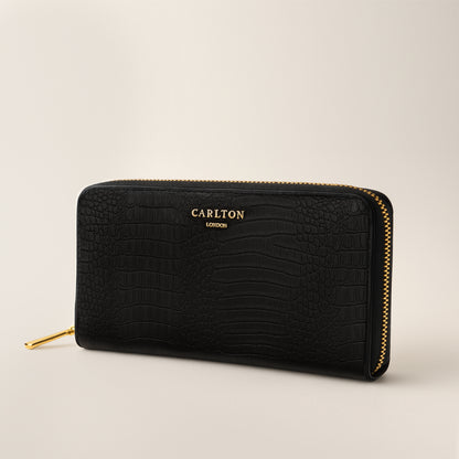 Carlton London Women Estelle Zip Around Textured Wallet with Gold Hardware