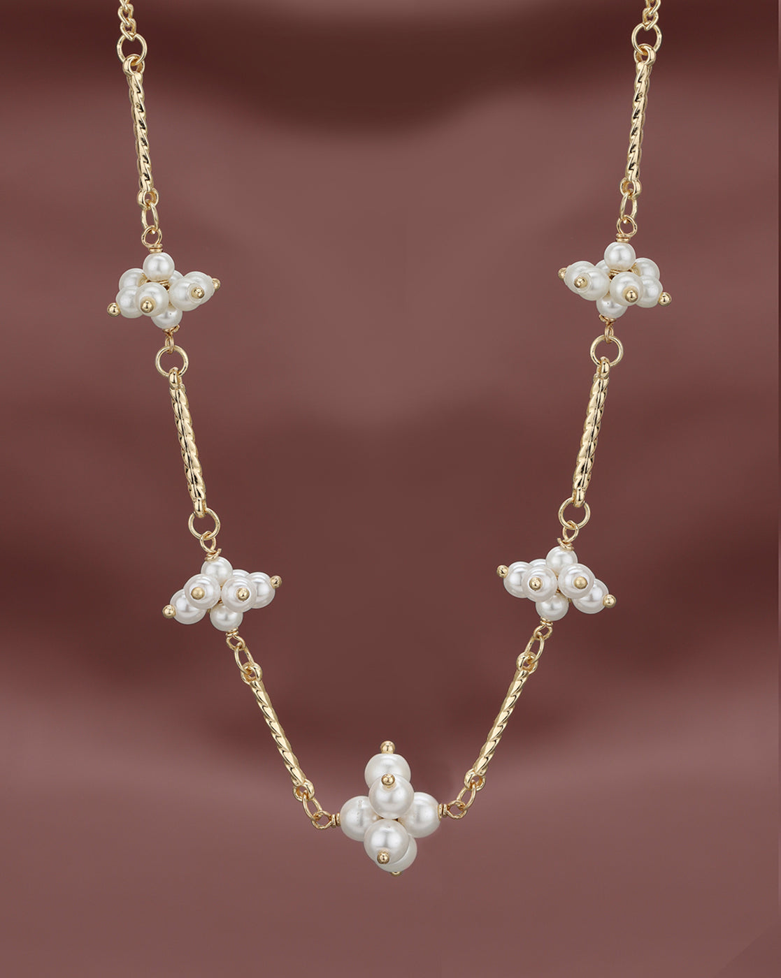Gold Plated Bar &amp; Pearl Beaded Necklace