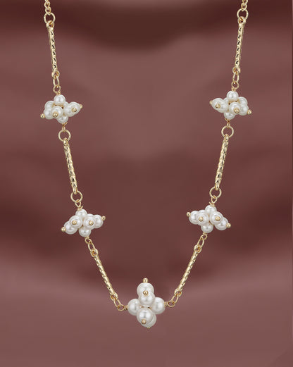Gold Plated Bar &amp; Pearl Beaded Necklace