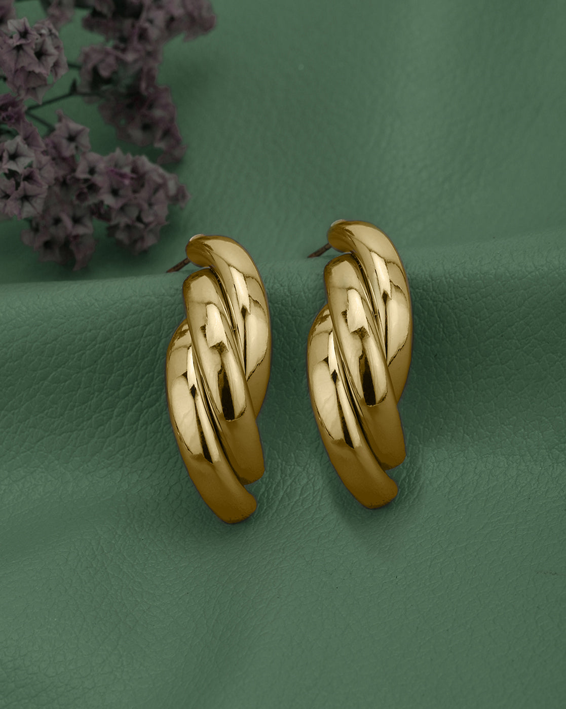 Gold Plated Statement Twisted Half Hoop Earring