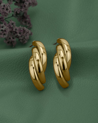Gold Plated Statement Twisted Half Hoop Earring