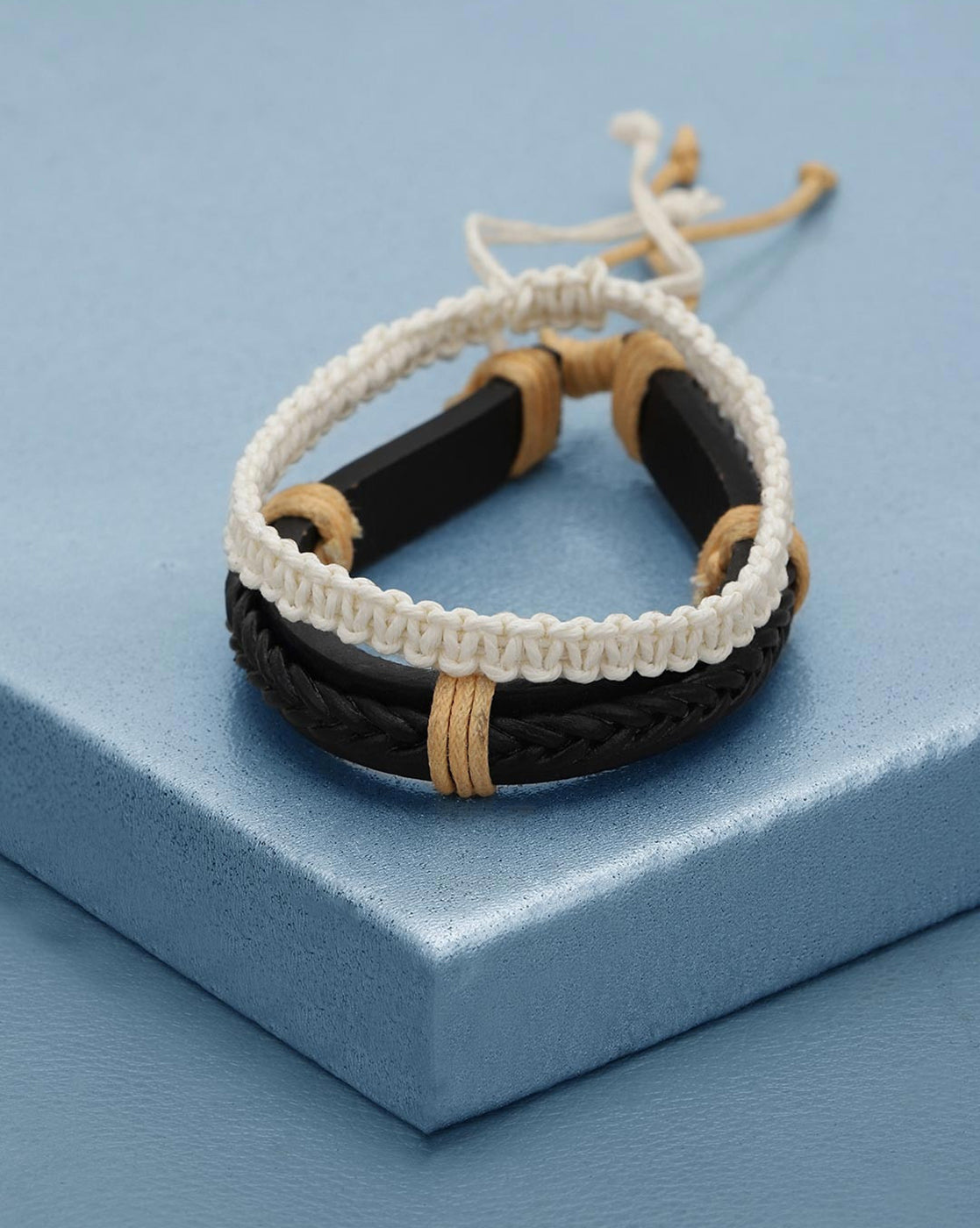 Men Set of 2 Bohemian Multicolour Adjustable Faux Leather Bracelet