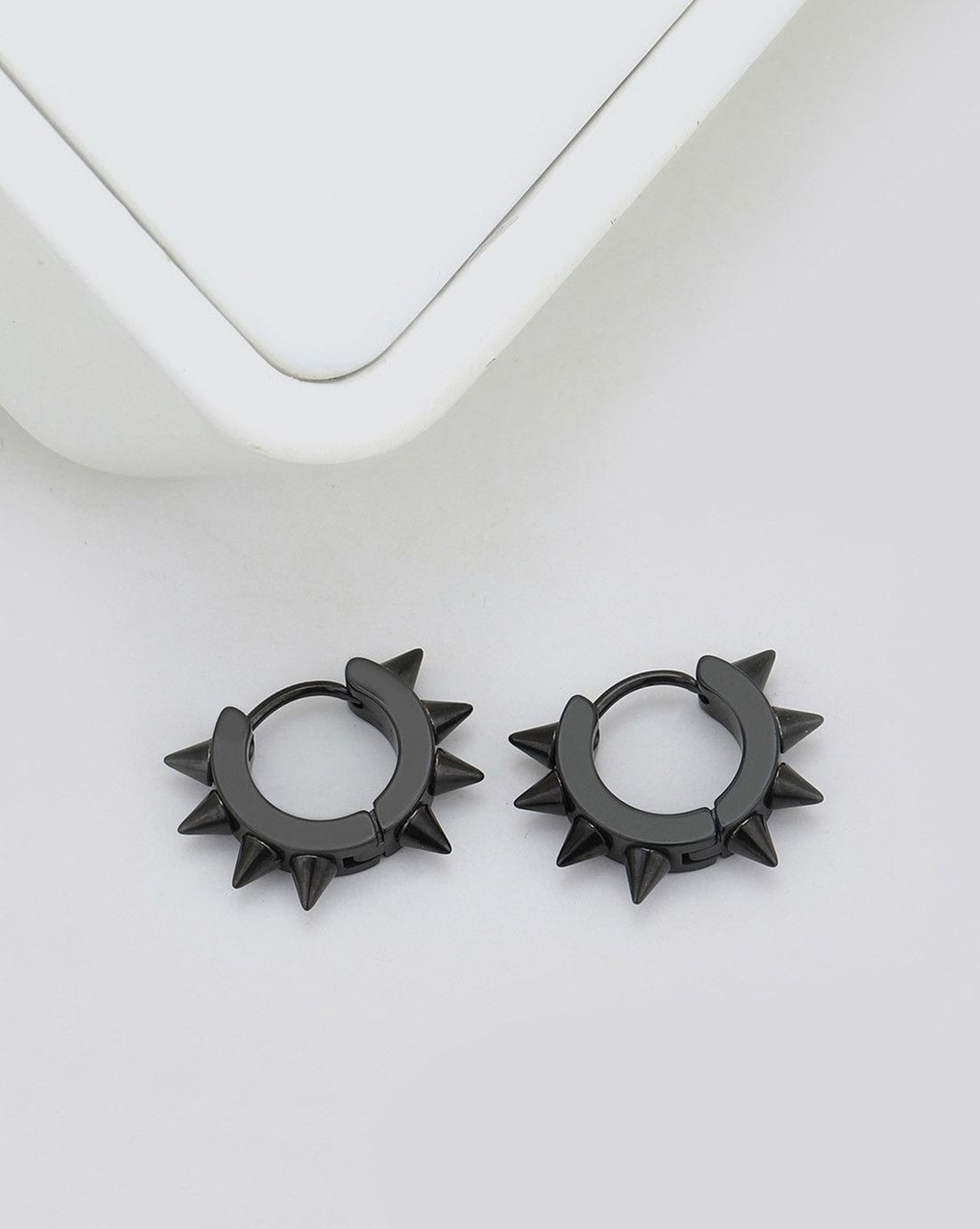 Men Black Toned Spike Hoop Earring