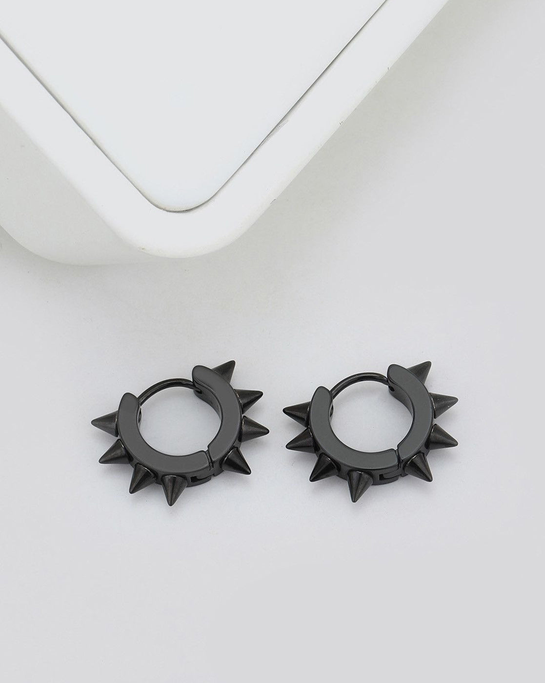 Men Black Toned Spike Hoop Earring