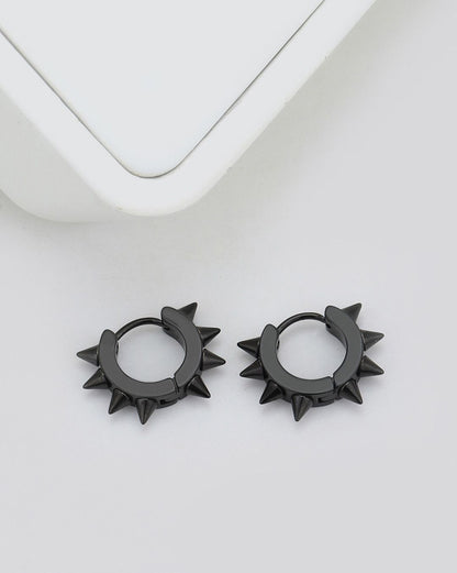 Men Black Toned Spike Hoop Earring