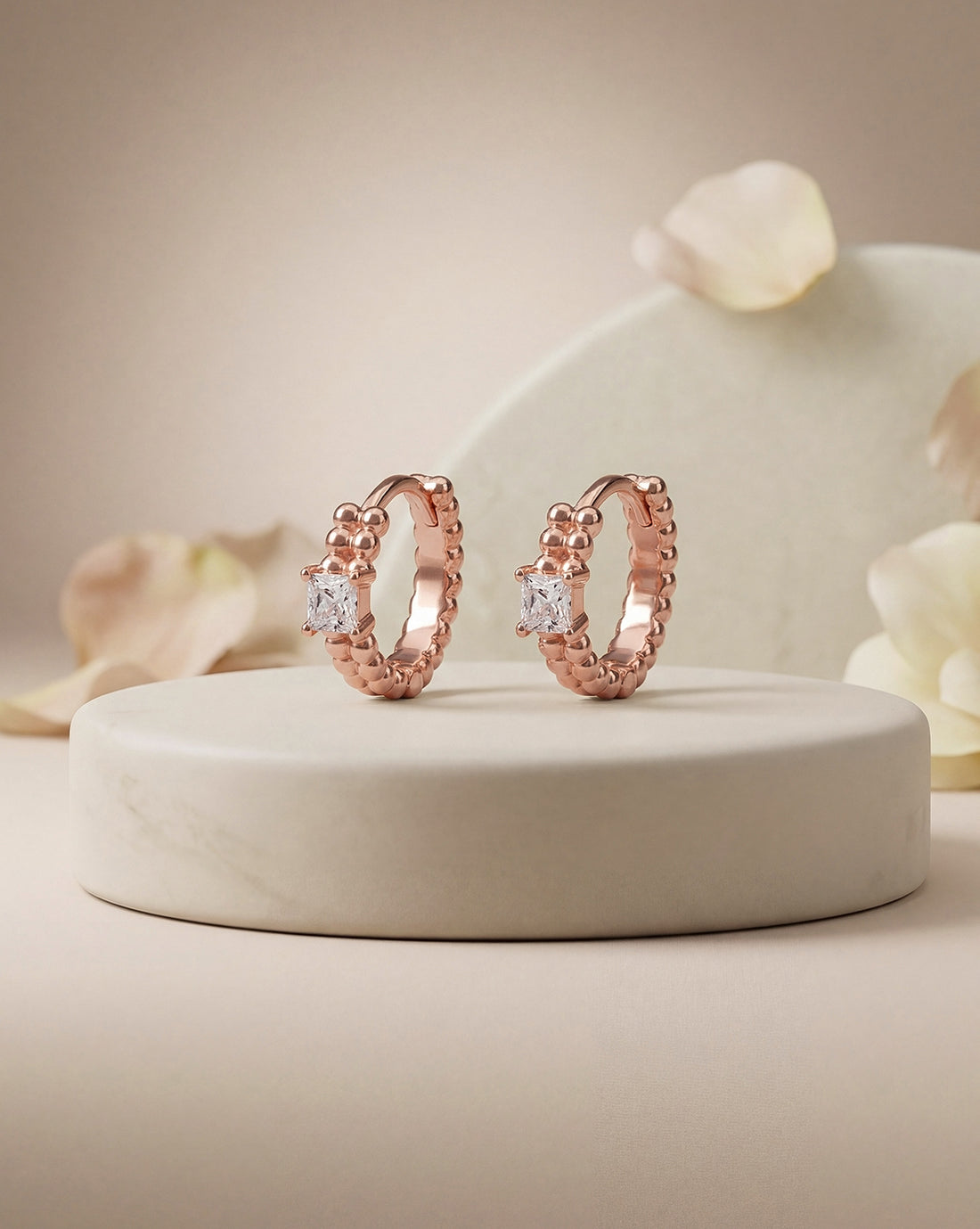 18kt Rose Gold Plated Solitaire Huggie Hoop Earring