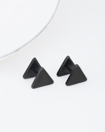 Men Black Toned Triangular Enamel Stud Earring