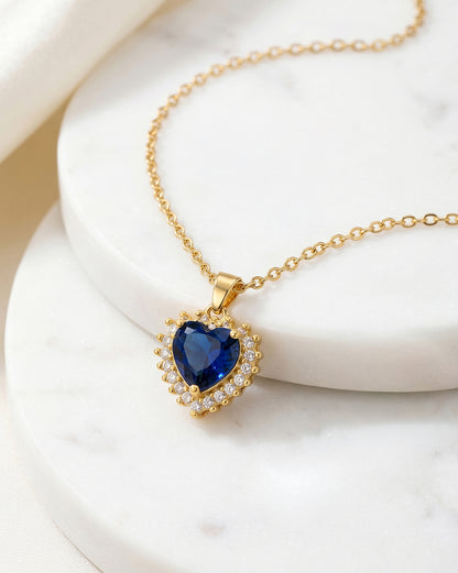 Gold Plated Saphire Blue Heart Pendant and Chain