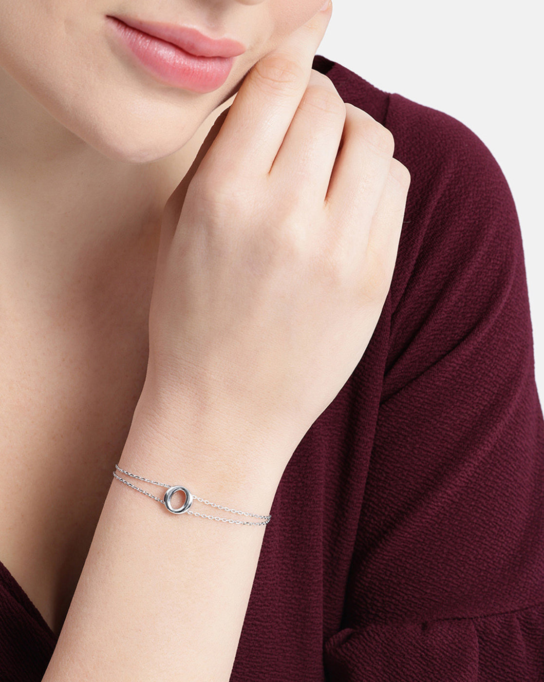 Rhodium Plated Double Chain Halo Bracelet