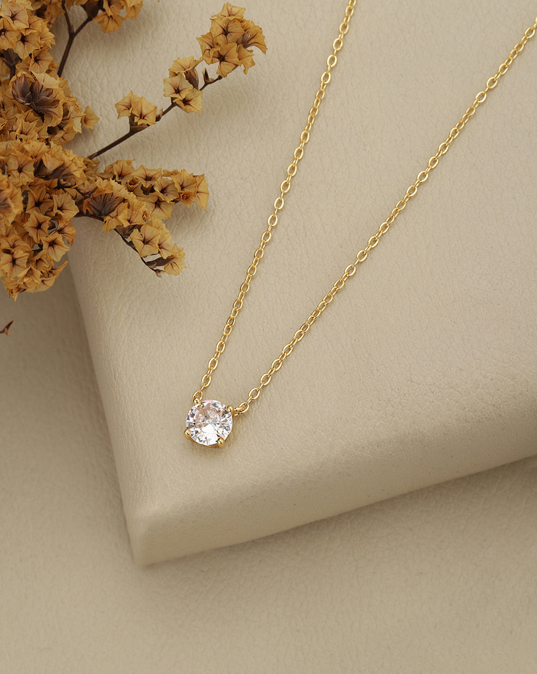 Gold Plated Sparkling CZ Solitaire Necklace