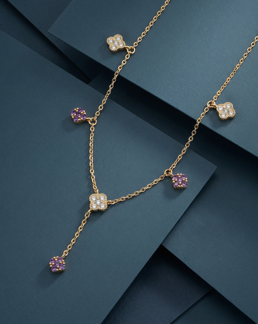 18kt Gold Plated Amethyst 4-clover Y-Necklace Lariat