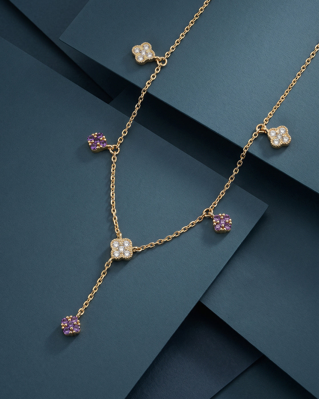 18kt Gold Plated Amethyst 4-clover Y-Necklace Lariat