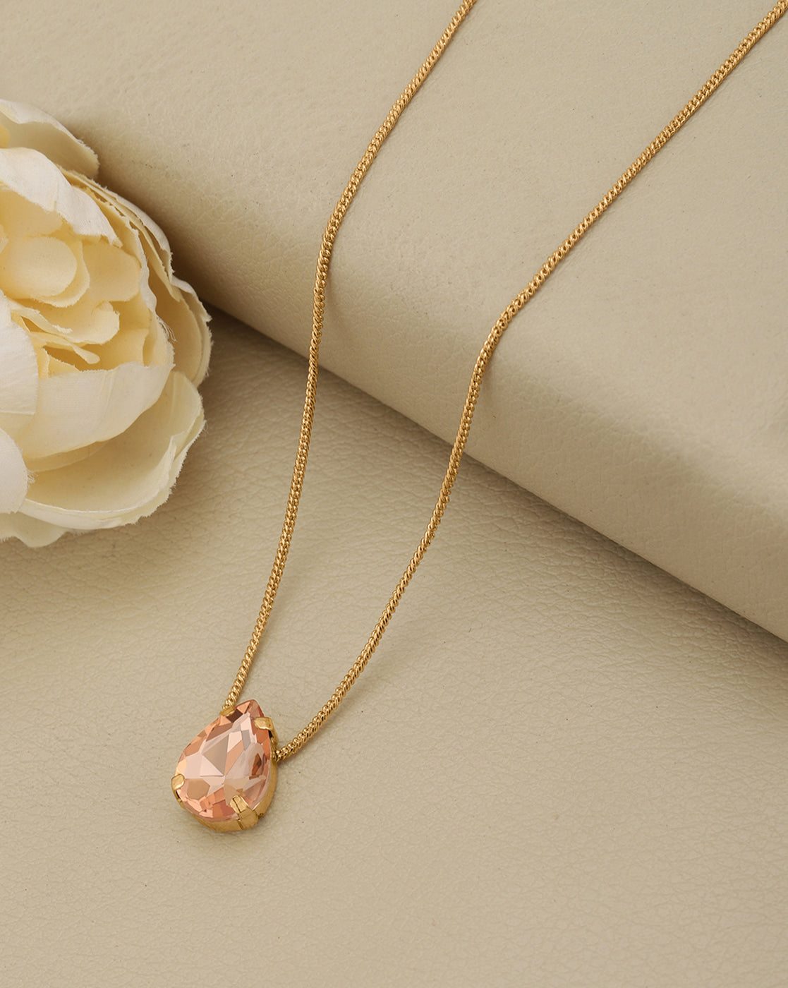 Gold Plated Crystal Tear Drop Solitaire Pendant with Chain