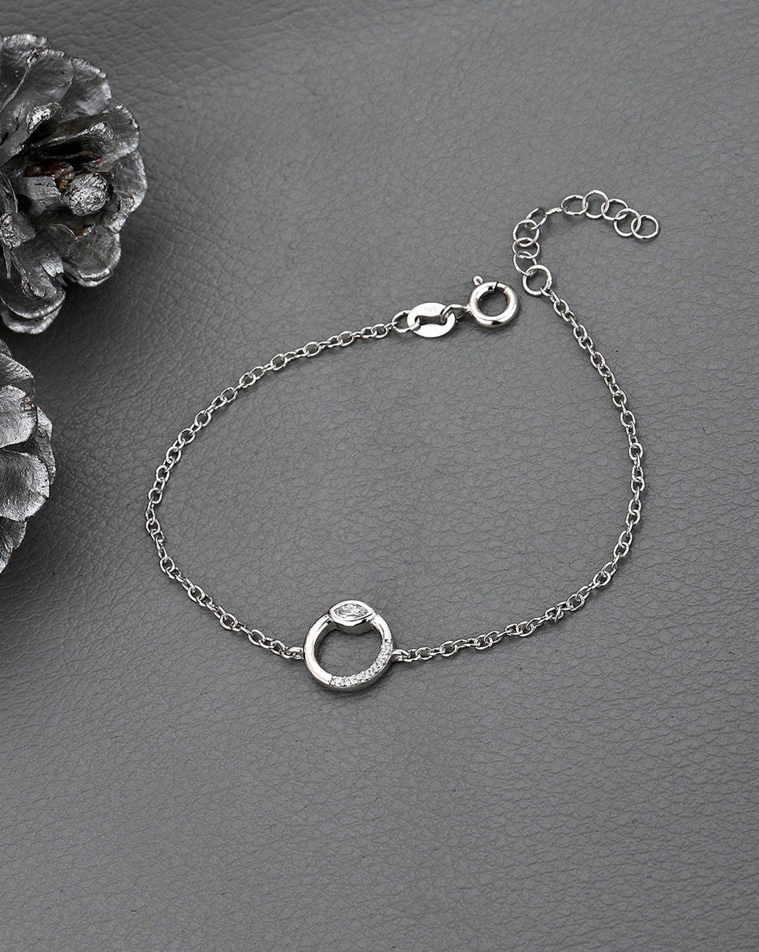 925 Sterling Silver Rhodium-Plated CZ Studded Evil Eye Charm Bracelet