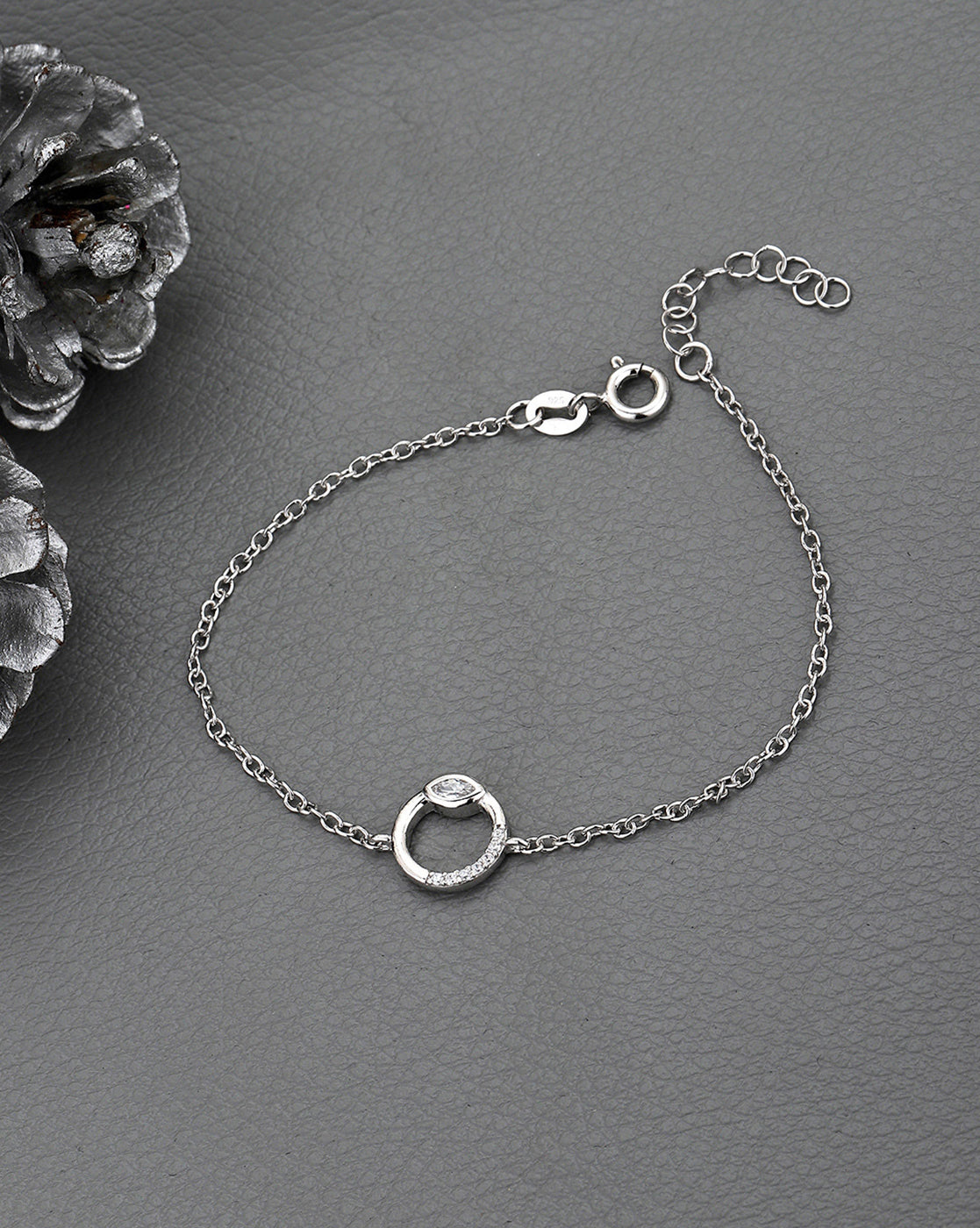 925 Sterling Silver Rhodium-Plated CZ Studded Evil Eye Charm Bracelet