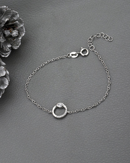 925 Sterling Silver Rhodium-Plated CZ Studded Evil Eye Charm Bracelet