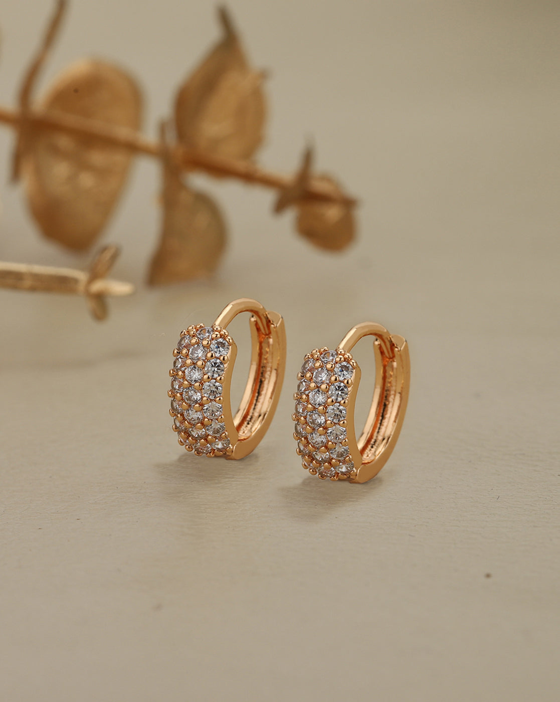 Rose Gold Plated CZ Sparkle Contemporary Huggie Earring