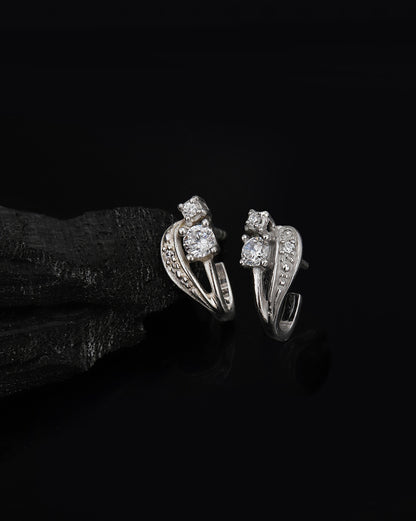 925 Sterling Silver Rhodium Plated CZ Contemporary Stud Earring