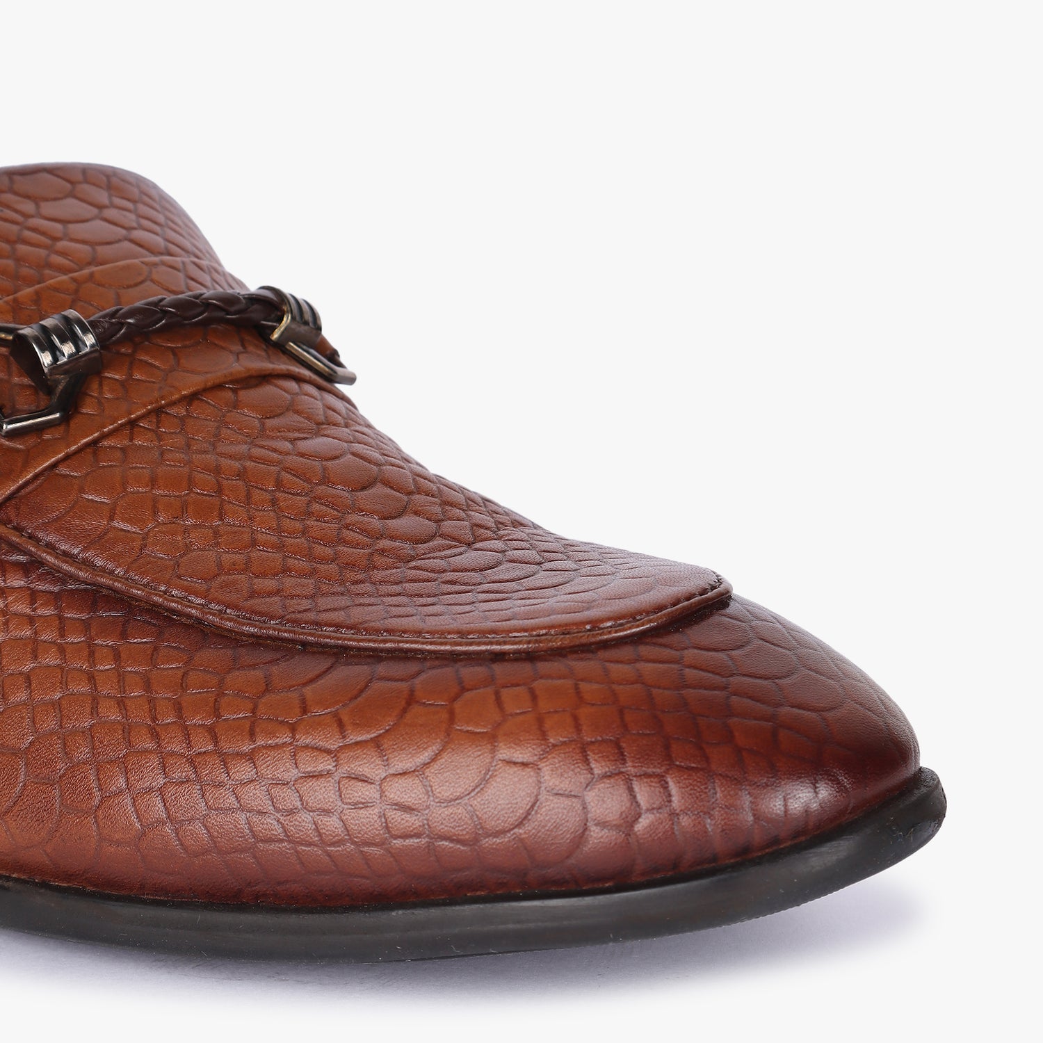 Men Tan Snakeskin Leather Loafers