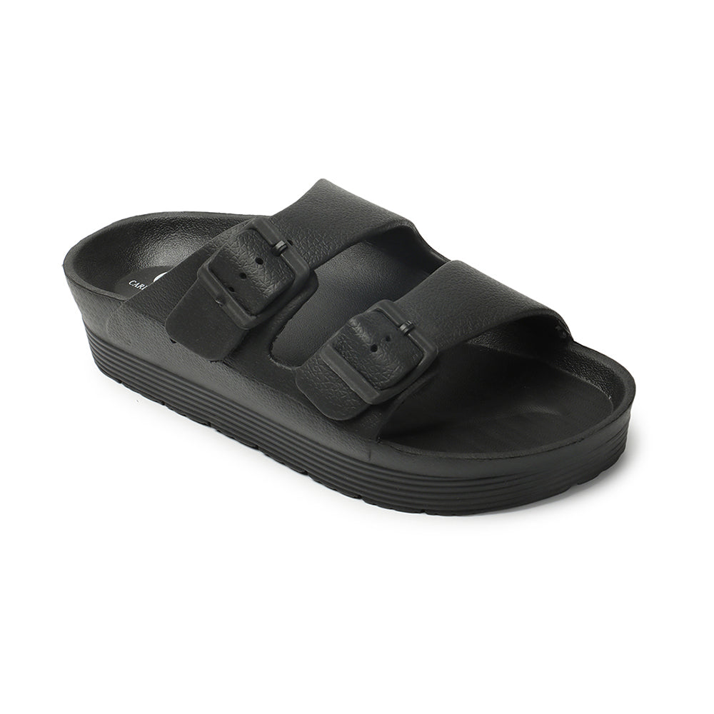 Women Solid Double Buckle Platform Slides