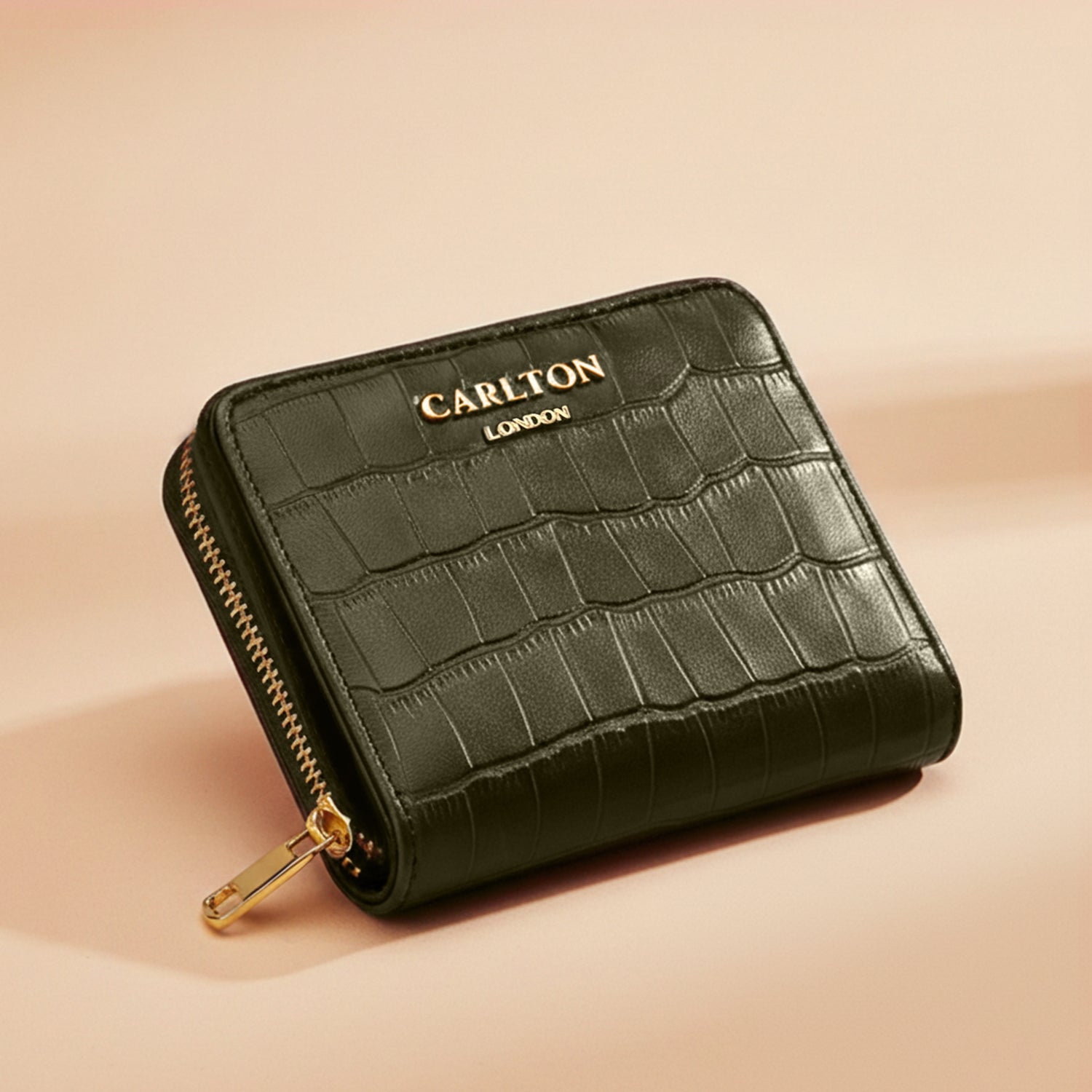 Carlton London Women Estelle Zip Around Textured Wallet with Gold Hardware