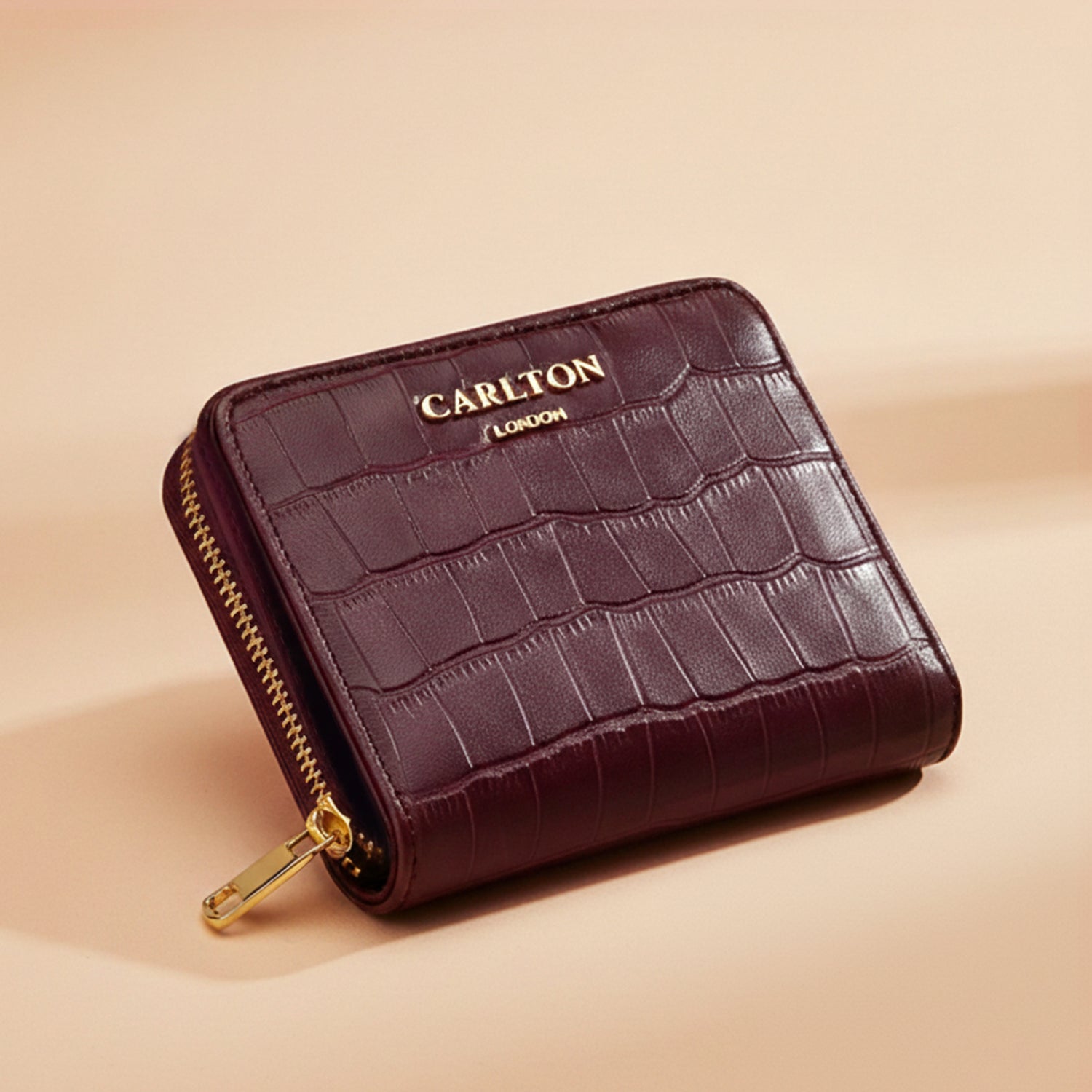 Carlton London Women Estelle Zip Around Textured Wallet with Gold Hardware