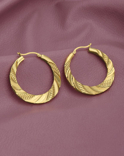 18kt Gold Plated Diamond Cut Textured Hoop Earring