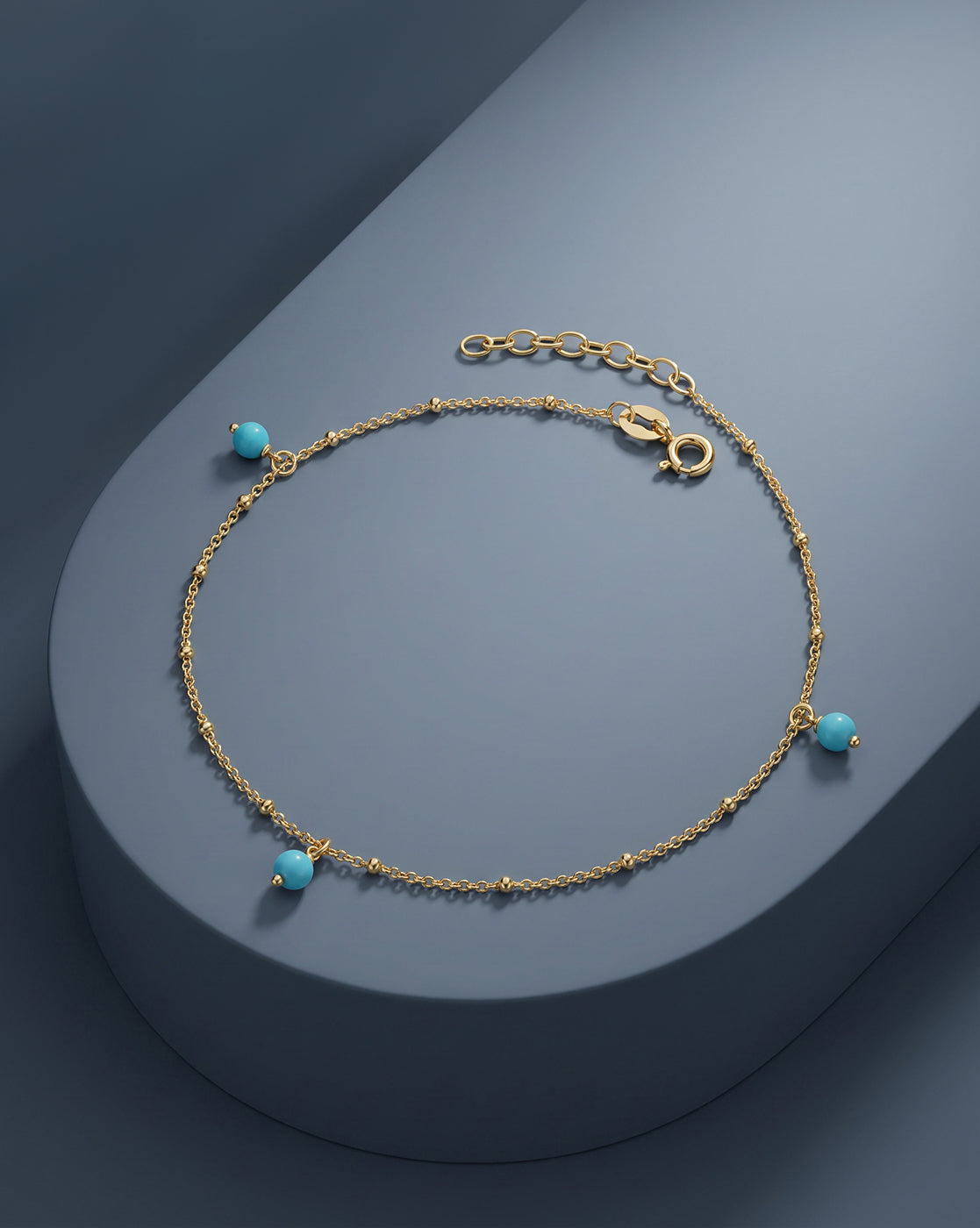 18kt Gold Plated Dangling Turquoise Stone Charm Anklet