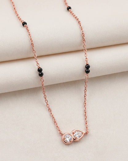 925 Sterling Silver 18kt Rose Gold Plated Natural Black bead and Solitaire Toi-Moi Mangalsutra