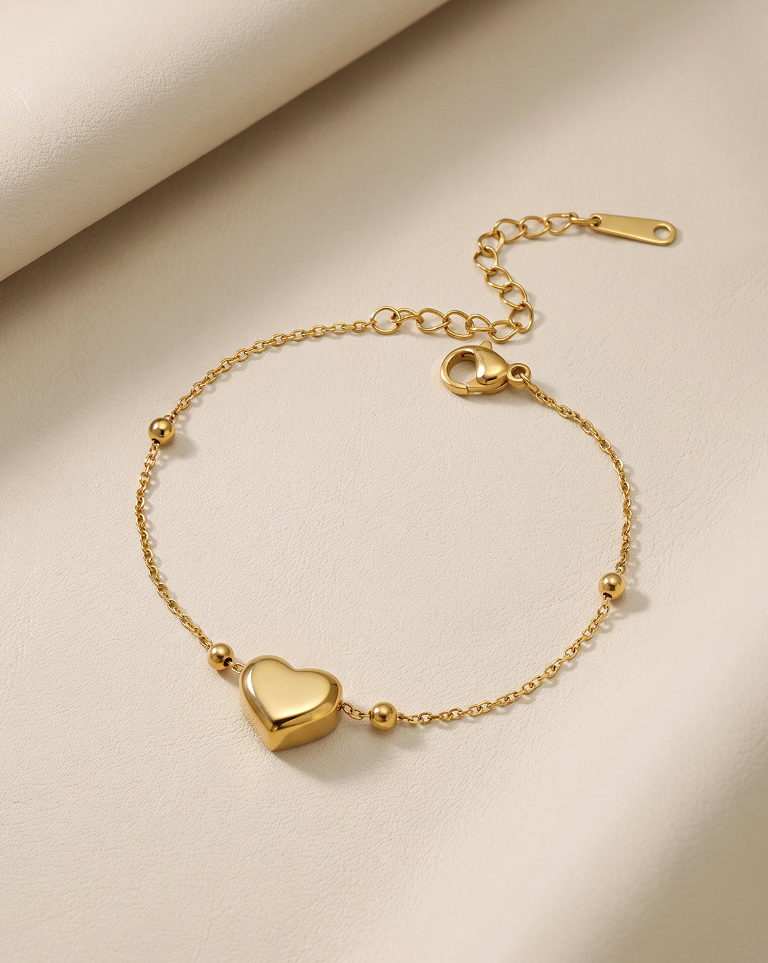 Gold Plated Puff Heart Charm Adjustable Bracelet