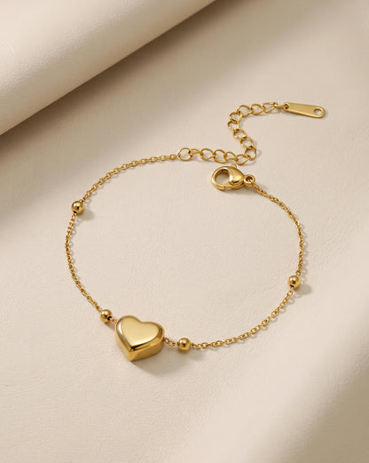 Gold Plated Puff Heart Charm Adjustable Bracelet