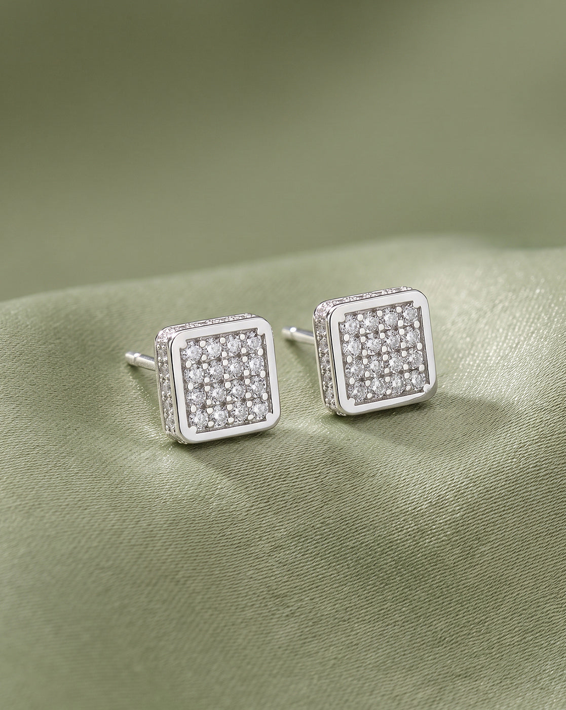 925 Sterling Silver Rhodium Plated CZ Square Mini Stud Earring