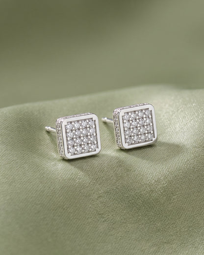 925 Sterling Silver Rhodium Plated CZ Square Mini Stud Earring