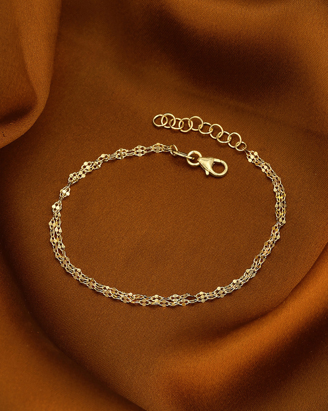 18kt Gold Plated  Layered Adjustable Textured Chain Bracelet