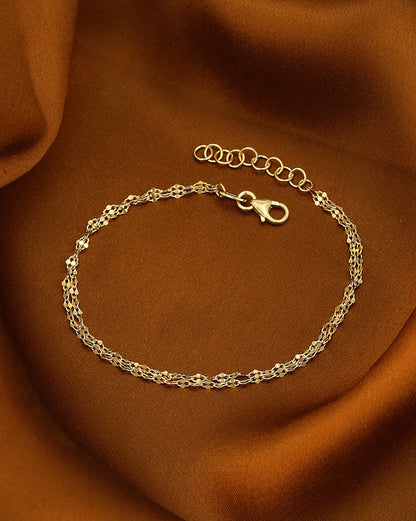 18kt Gold Plated  Layered Adjustable Textured Chain Bracelet