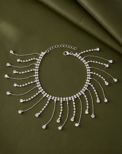 Silver Plated Rhinestone Tassel Fringe Anklet