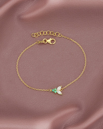 18kt Gold-Plated Minimal Emerald-Green CZ Adjustable Bracelet