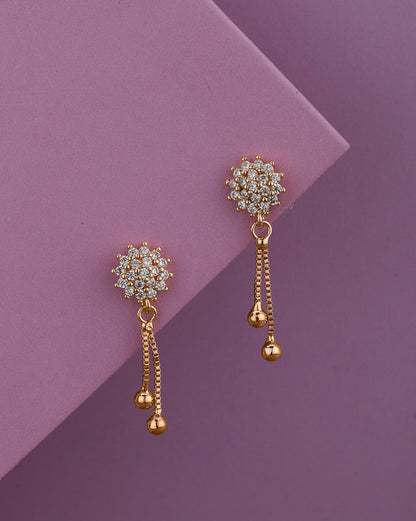 Rose Gold Plated Elegant CZ Cluster Floral Dangle Earrings