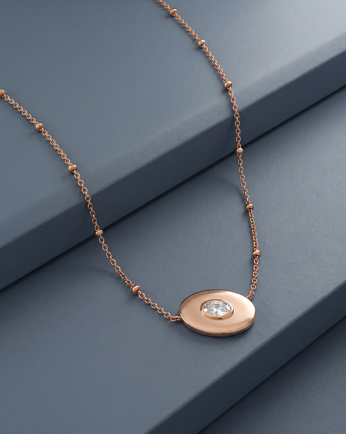 18kt Rose Gold Plated Oval Pendant and Chain