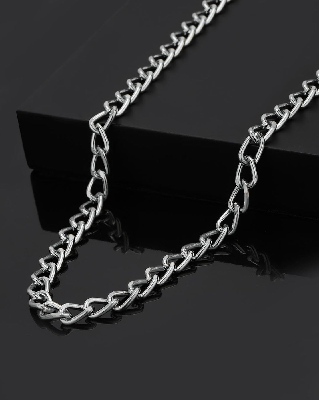 Men Silver Plated Elongated Oval Link Chain Necklace