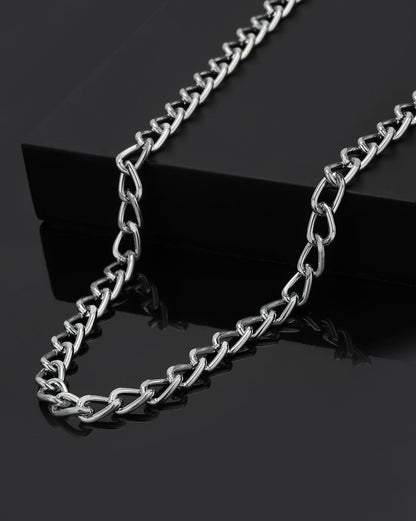 Men Silver Plated Elongated Oval Link Chain Necklace